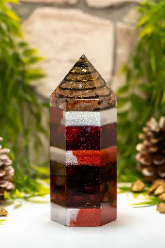 [OO-241009-06L] Hexagon Orgonit Obelisk "Crimson Majesty"