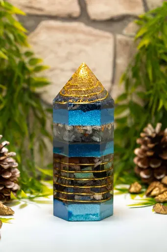 [OO-240814-02L] Hexagon Orgonit Obelisk "Goldene Gezeiten"