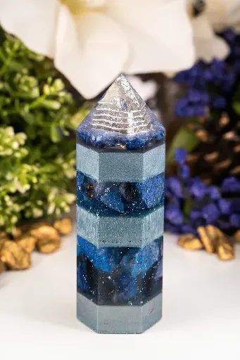 [OO-241009-02S] Hexagon Orgonit Obelisk "Arctic Veil"