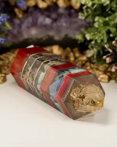 [OO-240830-03M] Hexagon Orgonit Obelisk "Ruby Guardian"